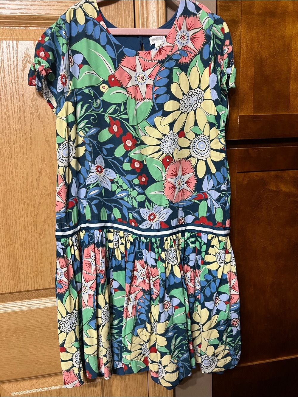 Gymboree Navy Floral Mix Dress with Yellow, Green & Coral Accents